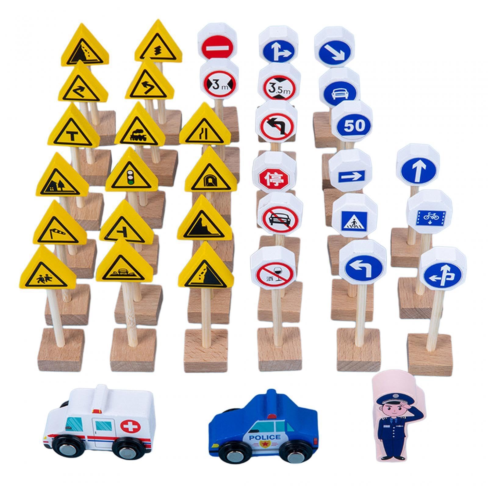 Set De 6 Vehículos Y 9 Señales De Tráfico De Madera – Juguete Montessori Educativo Para Niños De 1 Año, Estimula La Motricidad Y La Imaginación