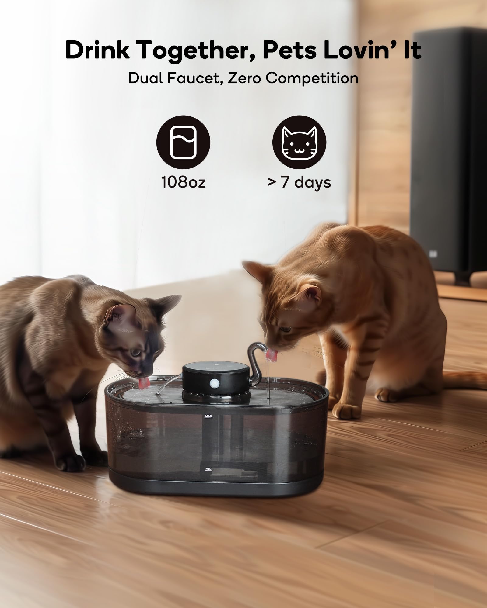 Fuente de agua para gatos, inalámbrica, 3,2 l, fuentes inalámbricas para gatos, para beber, fuentes de agua para mascotas para gatos de interior, dispensador automático de agua para gatos, funciona