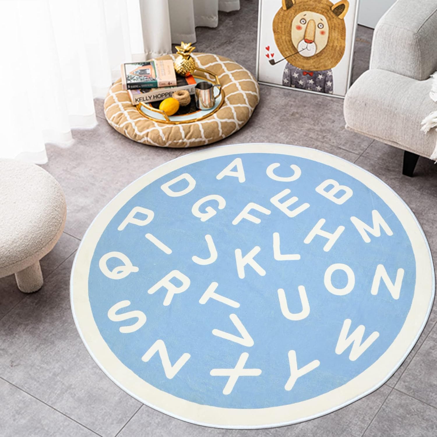 TEALP Alphabet Rug 4Ft Round ABC Rug for Baby Boys Girls