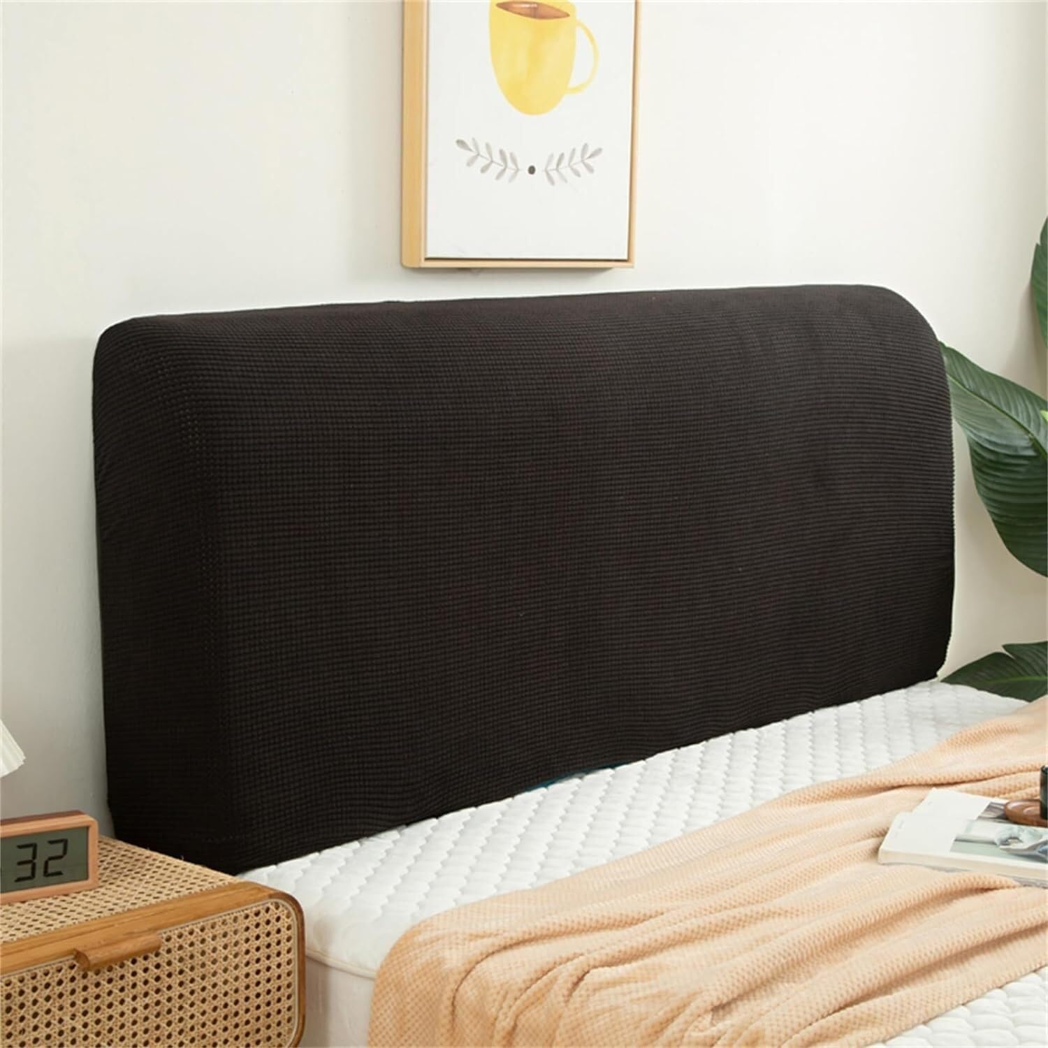 RTSFKFS Double/Single Bed Headboard Cover Velvet Padded Bed Headboard Slipcover Super King Size Small Bed Protector Slipcover for Bed Headboard Dustproof Decoration (Color : Black, Size : 160cm/63in)