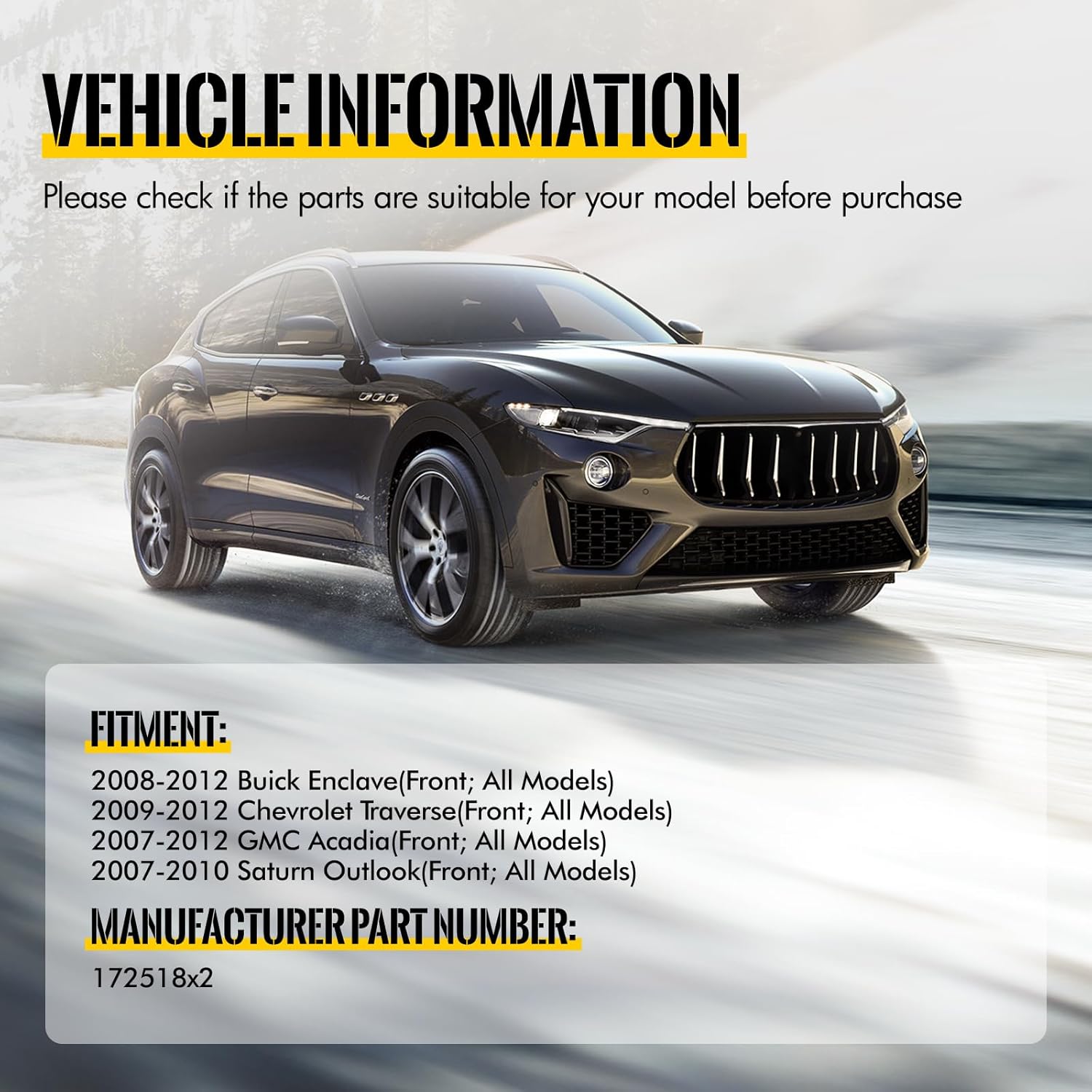 KUSATEC 172518 Front Pair Complete Struts Shock Absorber fit for Buick Enclave 2008-2012, Chevy Traverse 2009-2012, GMC Acadia 2007-2012, Saturn Outlook 2007-2010 Struts with Coil Spring Assemblies