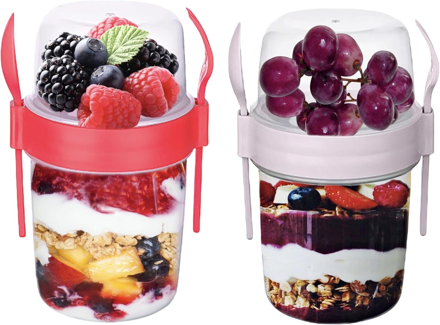 VL 2PCs Yogurt Pots Reusable 800ml Yoghurt Container with Spoon & Fork