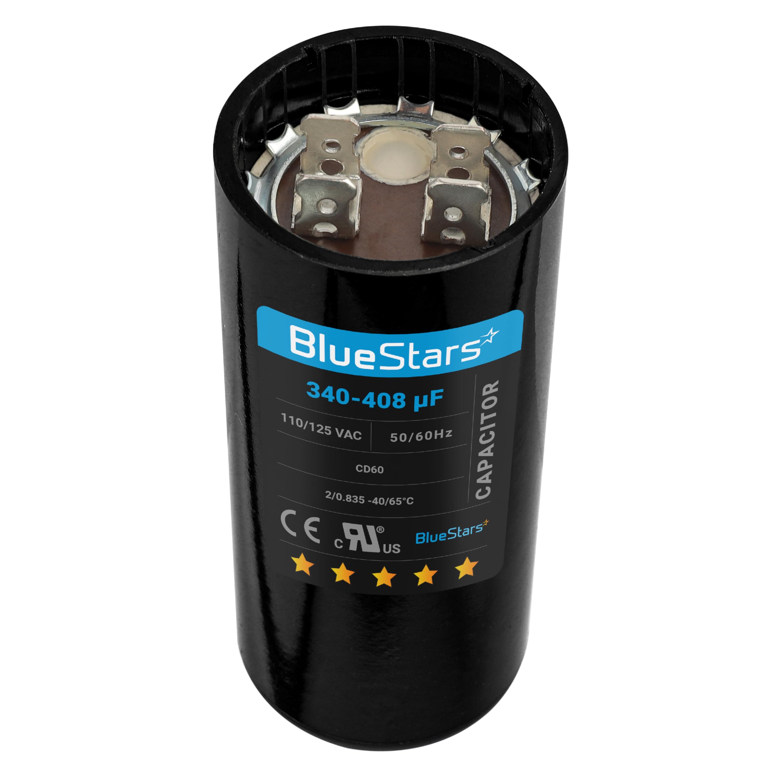 [2025 Upgraded] BlueStars 340-408 uF MFD 110-125VAC ±20% Round Start Capacitor 50/60Hz Replacement - Fit for Single-Phase Electric Motors and Gear Motor Applications - Lifetime Up to 30.000 hrs