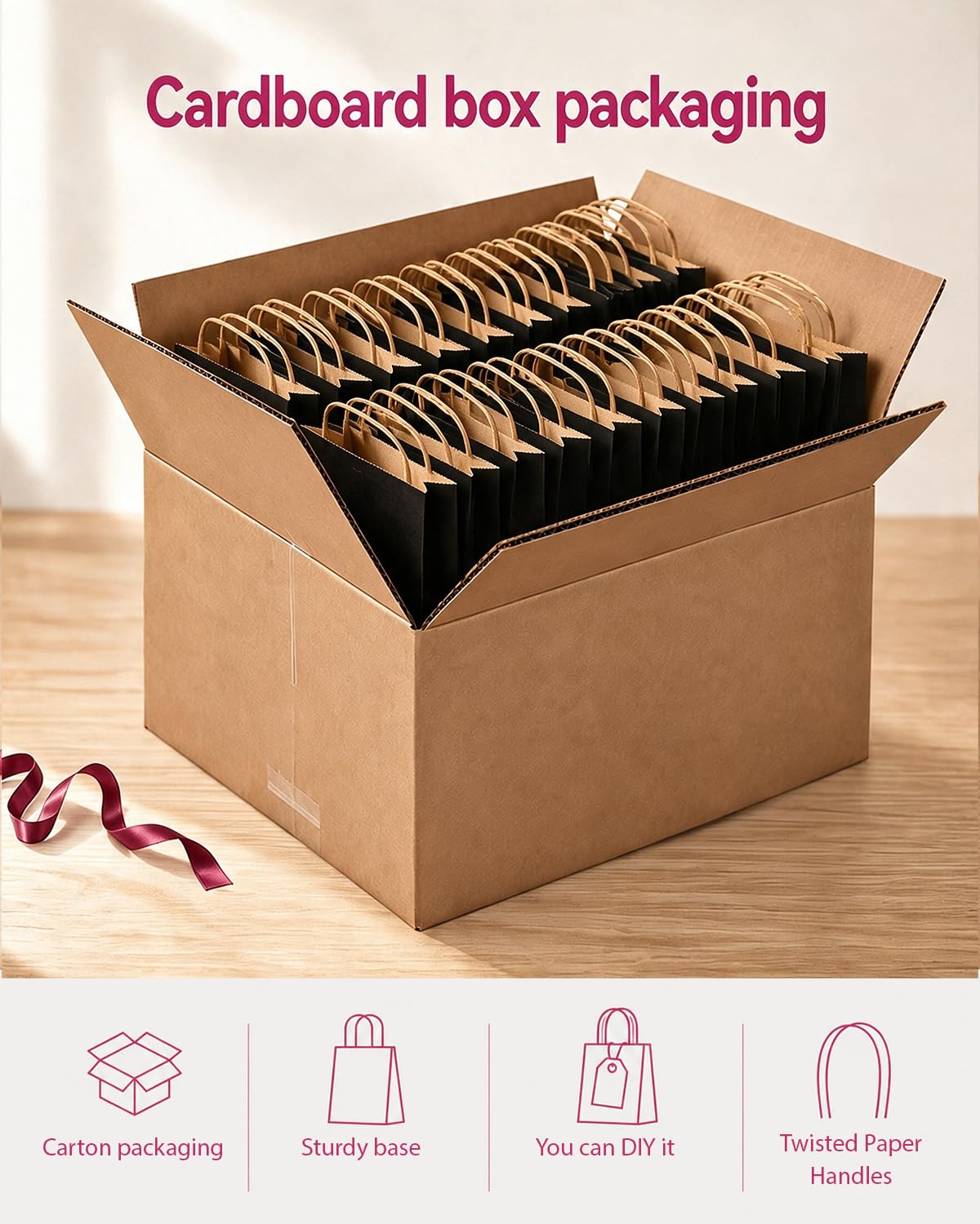 qiqee Paquete de 100 bolsas de regalo de papel negro con asas a granel de 7.6 x 4.06 x 10.5 pulgadas, bolsas de regalo de tamaño mediano, múltiples usos