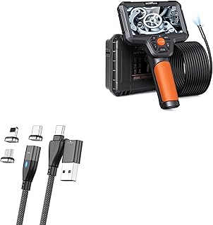 BoxWave Cable Compatible with Depstech Dual Lens 5.0 Video Borescope Inspection Camera (5 in) - MagnetoSnap PD AllCharge Cable (100W), Magnet PD 100W Charging Cable USB Type-C Micro USB - Jet Black