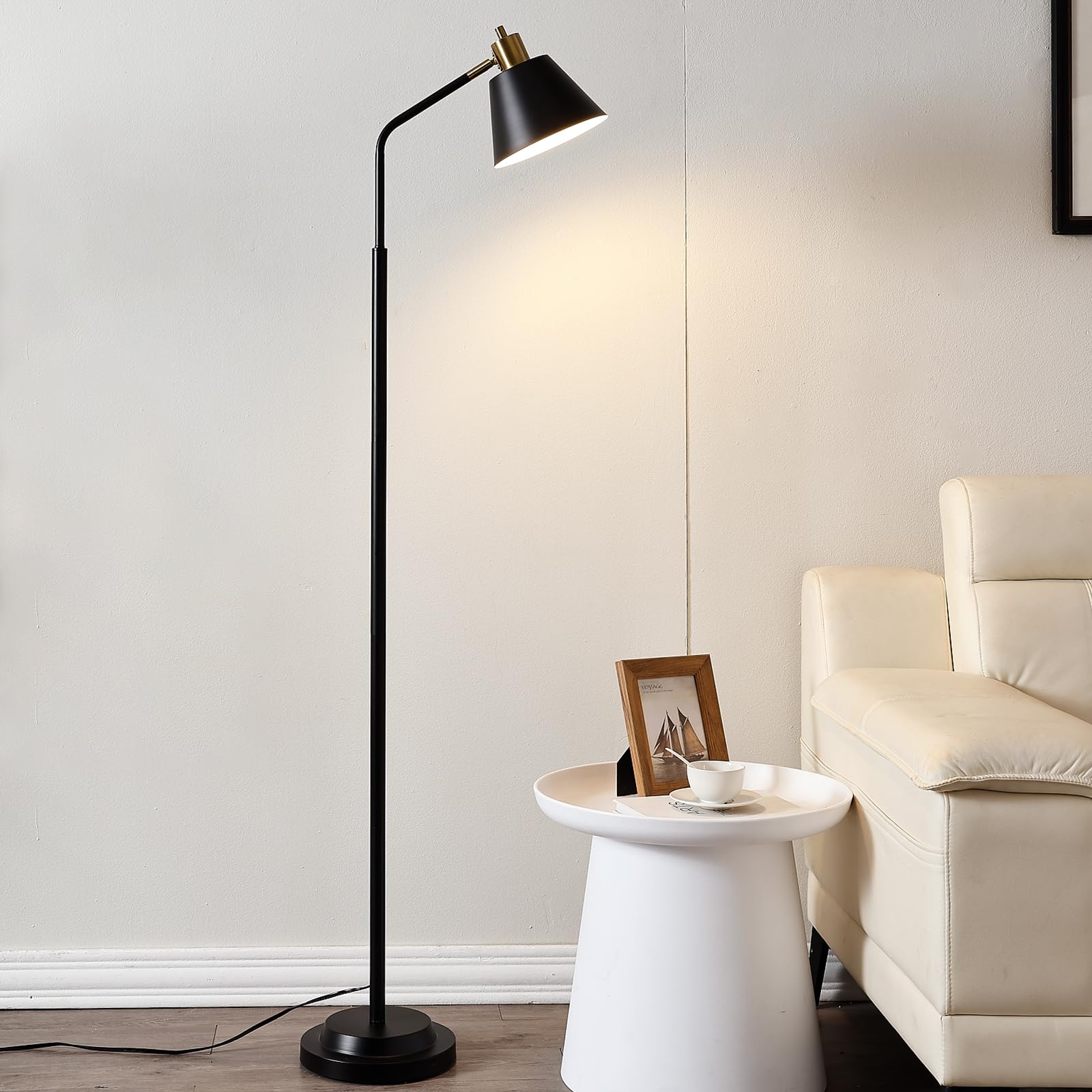 Photo 1 of Leasgy 65.3" Floor Lamps for Living Room, Black Floor Lamp for Bedroom, Dual-Base Industrial Standing Lamp, Adjustable-Head Corner Lamp, Modern Tall Lamp, Living Room Light, Bulb Included, Black