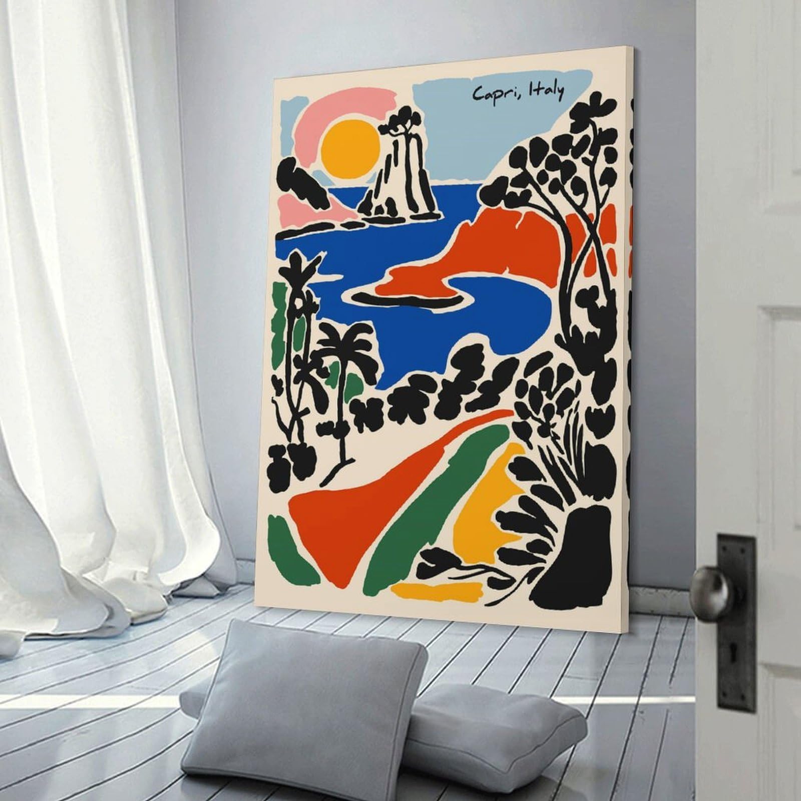 Junmoney Canvas Art Print Capri, Italy - Colorful Landscape Art, 16x24inch(40x60cm), for Small Homes, Bedrooms Or Open Spaces, A Simple Refresh for Blank Walls