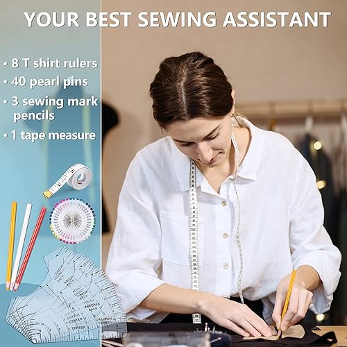 Miniatura 2 de OURJOY - Guía de regla de camisetas para alineación de vinilo, herramienta de alineación de 13 piezas para centrar diseños, suministros de costura