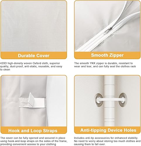 Miniatura 7 de H50C Perchero Extra Grande de Ropa con Cubierta, Armario Portátil Independiente, Percheros de Ropa Cubiertos para Colgar Ropa, Perchero de