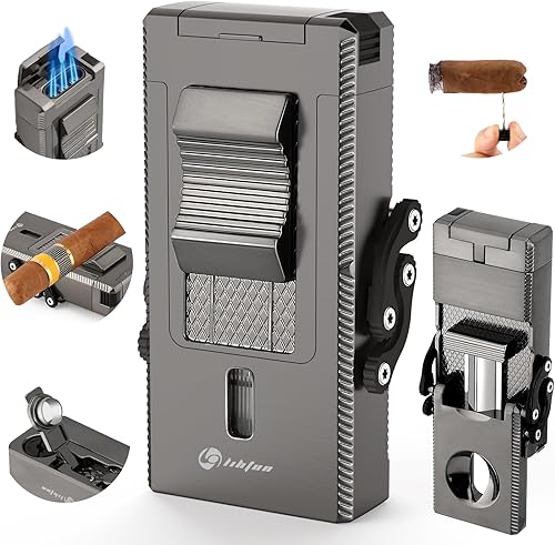 LIHTUN Encendedor de puros, encendedor multifuncional todo en 1, soporte integrado para puros, potenciador de extracción de puros, regalo para