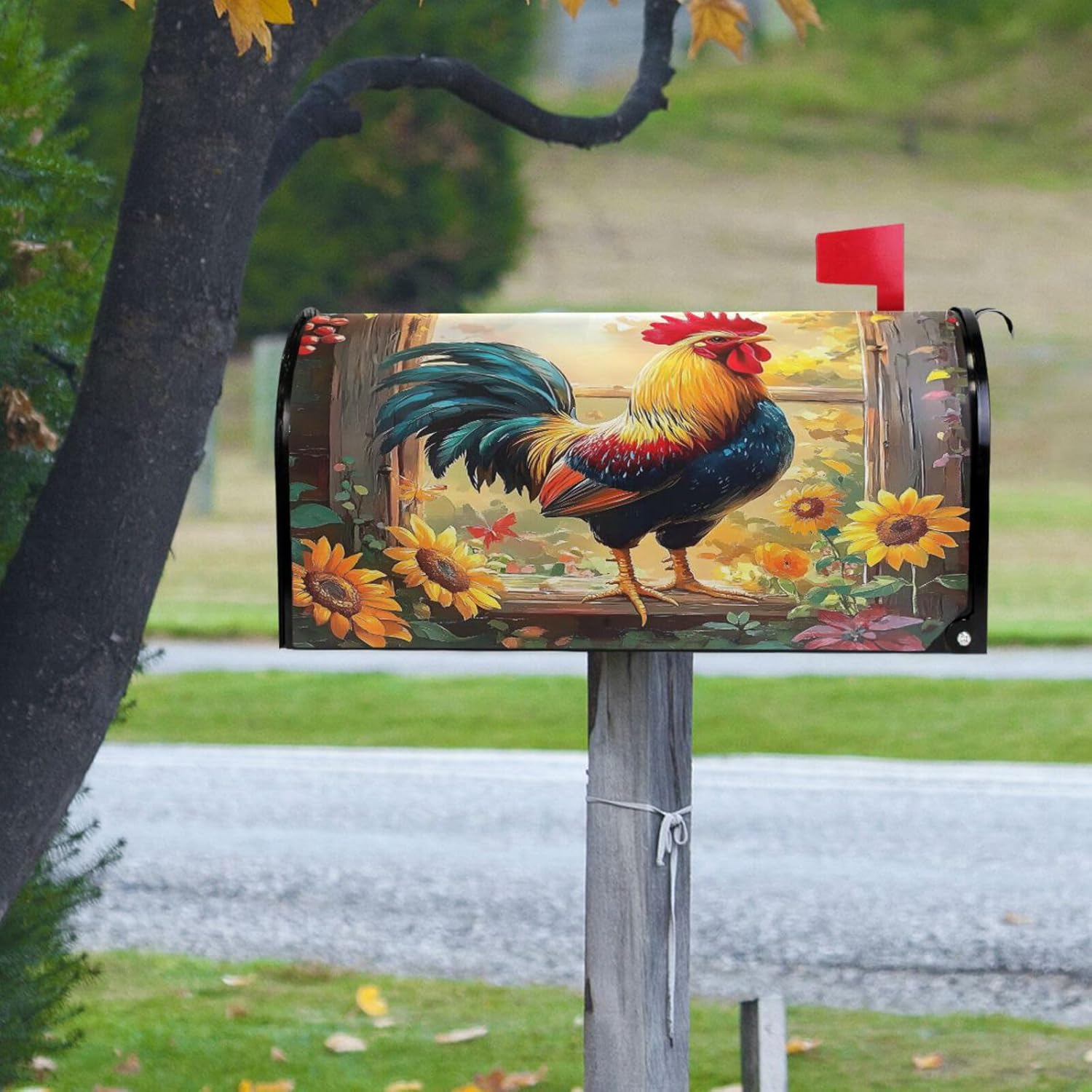 SUABO Mailbox Cover Rooster Sunflower Oversize Magnetic Mailbox Covers Wraps for Christmas Home Yard Garden Decor