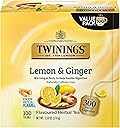 Twinings Lemon & Ginger Herbal Tea Individually Wrapped Bags, 100 Count (Pack of 1), Tangy Lemon, Spicy Ginger, Naturally Caffeine-Free, Enjoy Hot or Iced, 100 Teabags