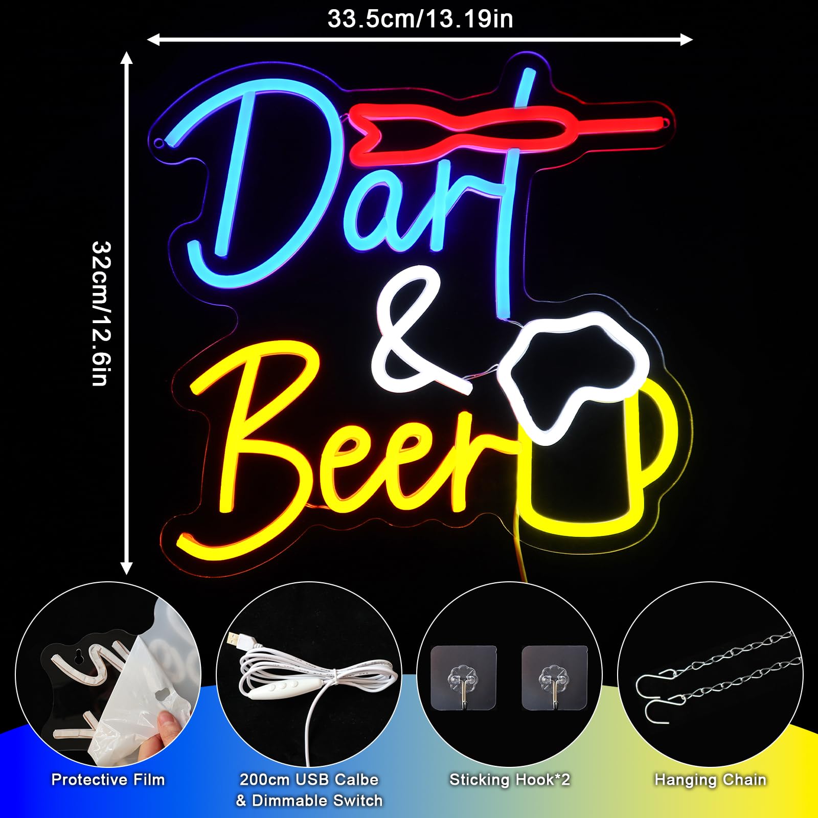 Dart Bier Neon Schild Darts Bar Led Neon Schild Wand Beer Bar Neon Sign Game Led Schild für Bier Bar Resturant Wohnzimmer Schlafzimmer Männerhöhle Party Home Dekor Store Geschenke