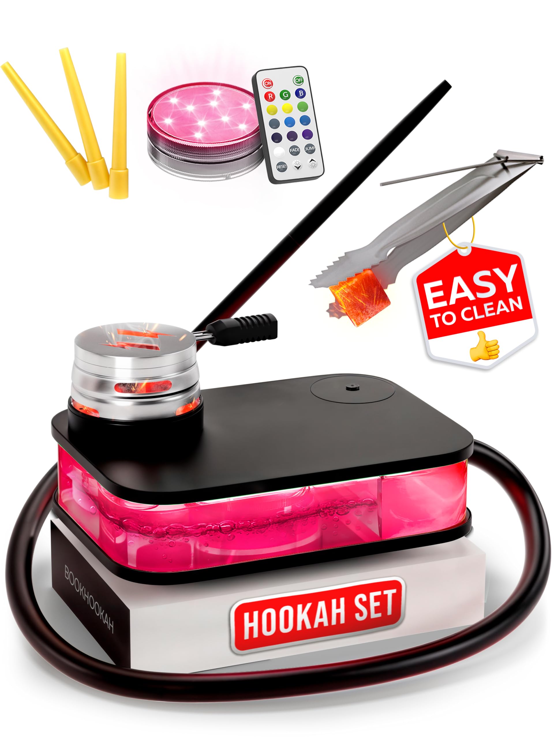M. ROSENFELD Juego completo de cachimba, con bolsa y accesorios, juego de cabeza de shisha con caja de humo HMD, mangueras, boquilla y pinzas, cachimba portátil