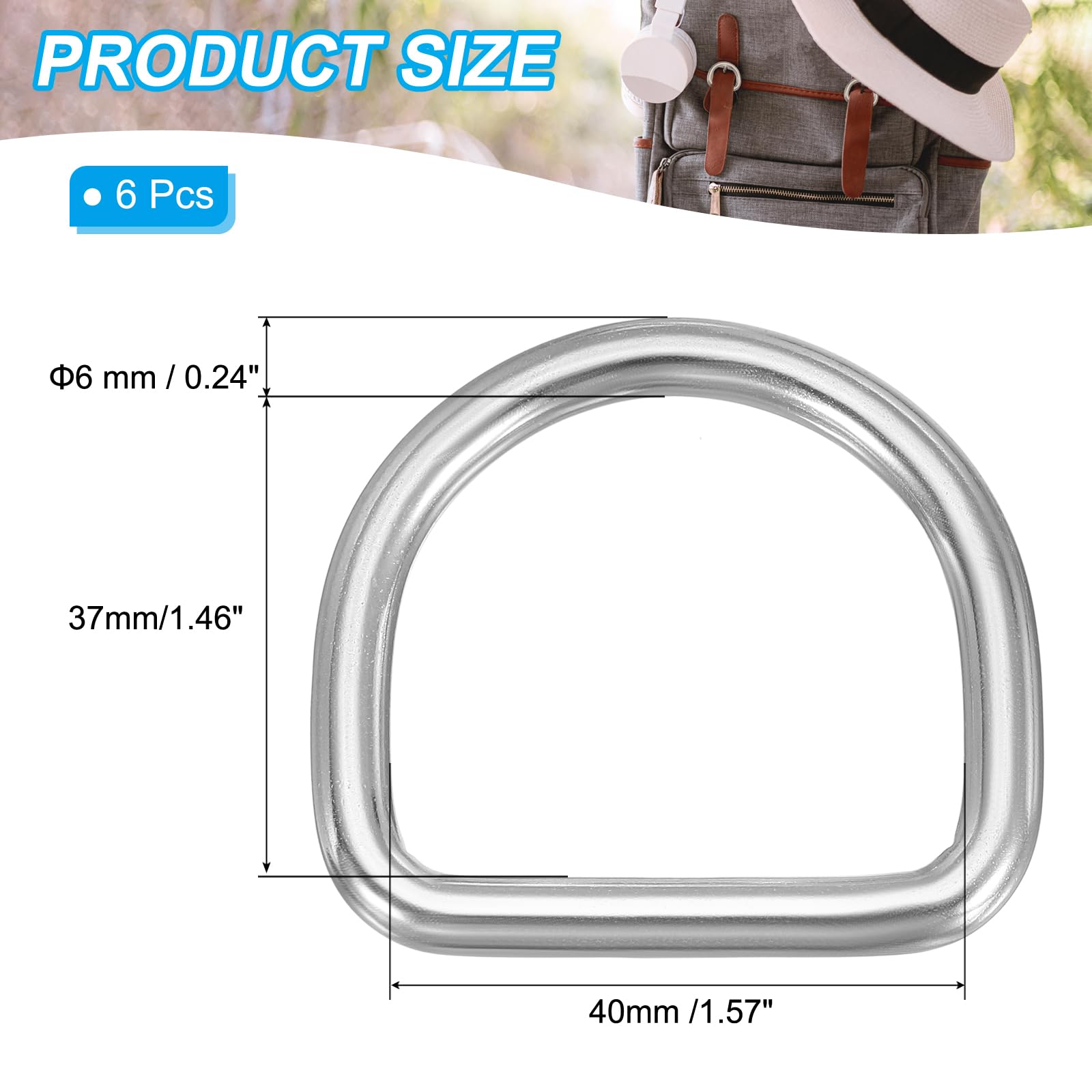 PATIKIL 1.5" Anelli A D In Metallo, 6 Pz 304 Acciaio Inossidabile Anelli A D Saldati Accessori Fai Da Te Per Cinture Cuciture Collari Per Cani Cinghie A Tessitura, 6x40mm