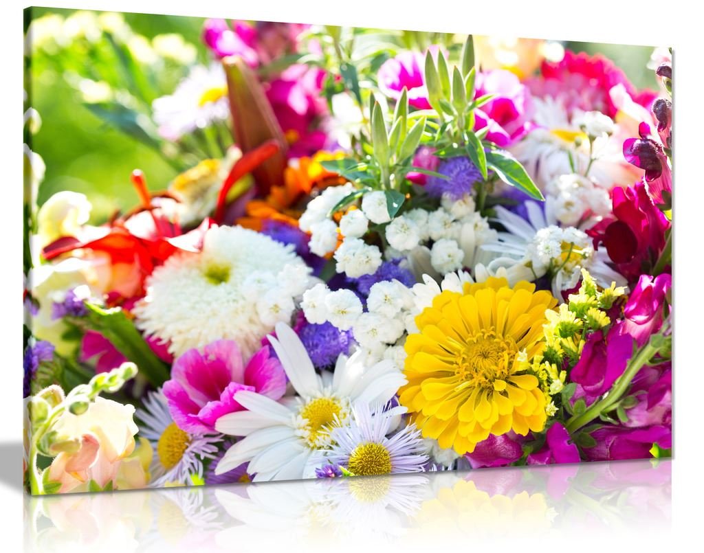 Panther Print Multicoloured Summer Flowers Floral Bouquet Canvas Wall Art Picture Print (24X16)