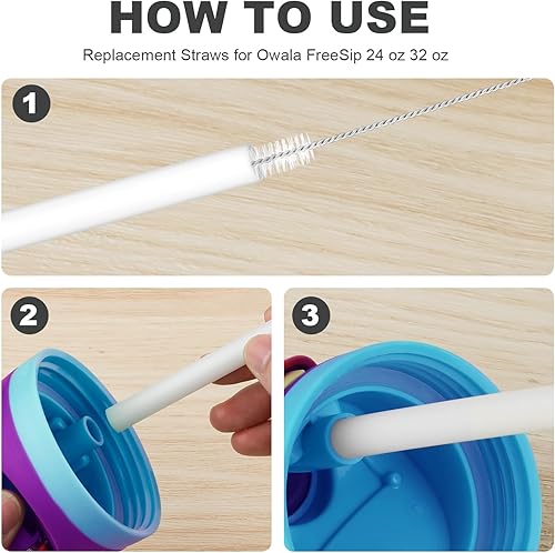 Miniatura 4 de 2 tapones de repuesto compatibles con Owala FreeSip de 24 onzas y 32 onzas, con 4 popotes y 1 cepillo de limpieza para pajilla, piezas de repuesto