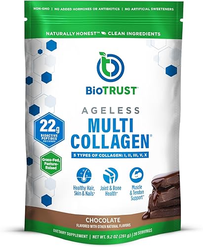 BioTrust Proteína de colágeno múltiple Ageless a polvo de colágeno 5 en 1, 5 tipos de colágeno, péptidos de colágeno hidrolizados, carne de res
