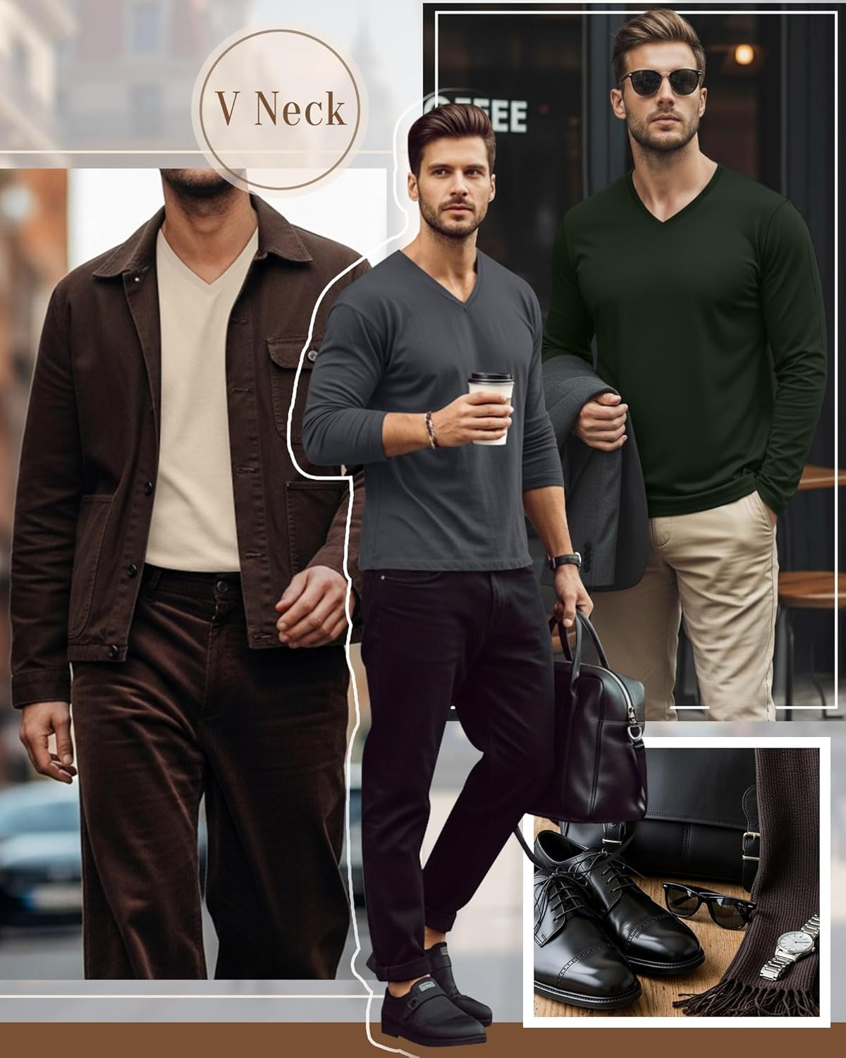 Ficerd 3 Pack Big and Tall Shirts for Men V Neck Cotton Long Sleeve Tee L-7XL Casual Loose Tops Oversized Basic T Shirts - Image 2