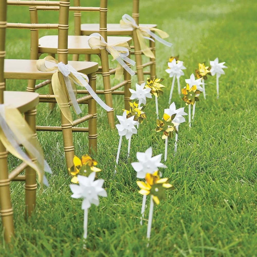 Pinwheels for Kids (Bulk Set of 36) Great for Weddings, Yards and Garden Decor (Gold)