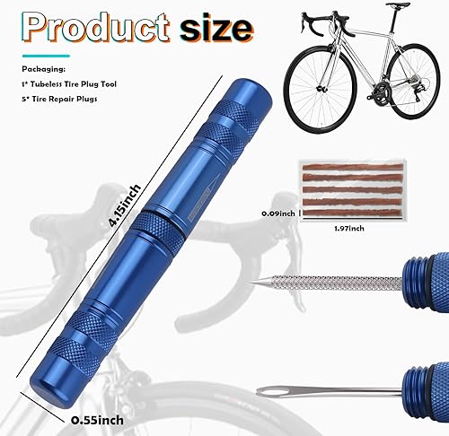 Miniatura 2 de Nuevos kits de reparación de neumáticos con 5 tapones de neumáticos, kit de reparación de neumáticos de bicicleta sin cámara de doble extremo con