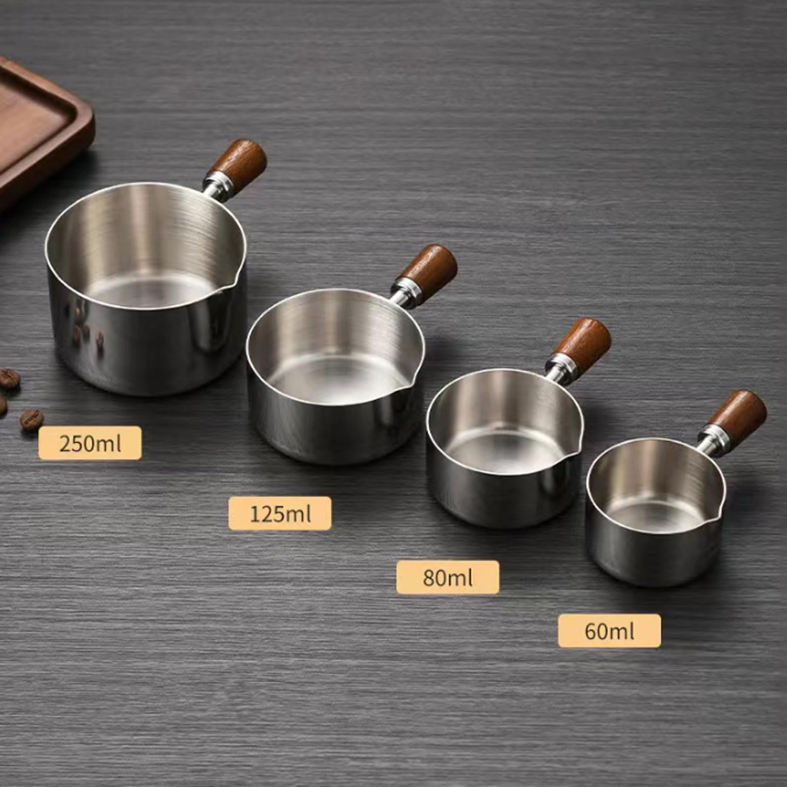Juego de 4 tazas medidoras de acero inoxidable de 60 ml a 250 ml (SUS304) Jarras medidoras apilables for cocinar y hornear
