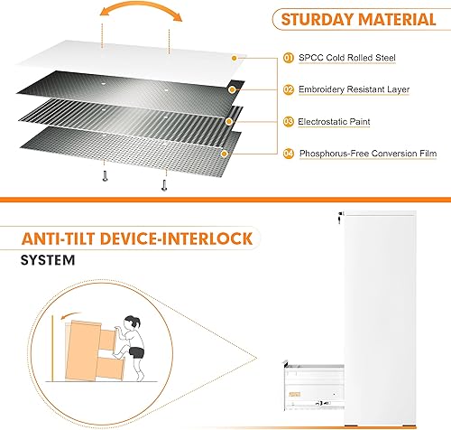 Miniatura 6 de INTERGREAT Archivador de 4 cajones, archivador de metal blanco con cerradura, archivadores de bloqueo alto con 4 marcos ajustables para colgar para