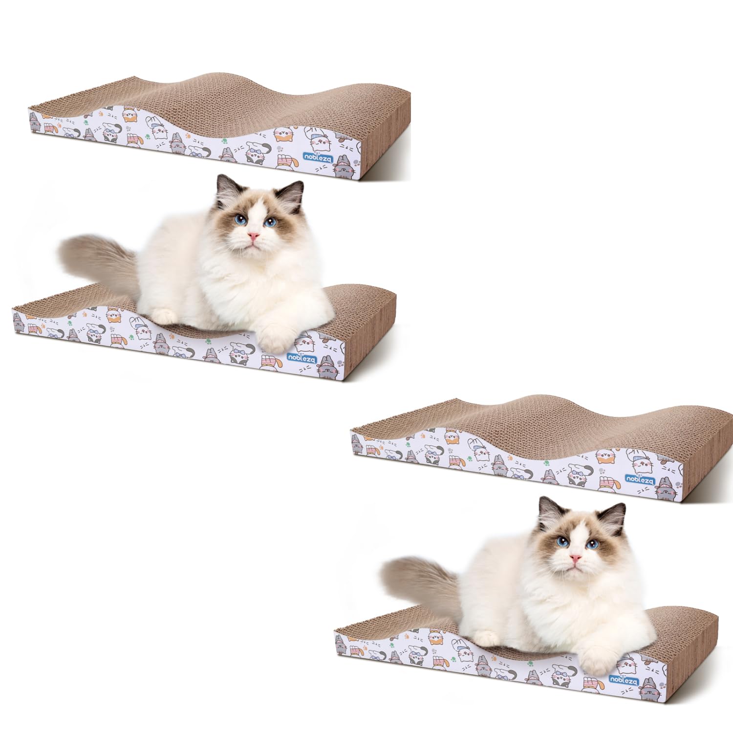 Nobleza 4 Stücke Katzen kratzbrett mit Minze, Wellpappe Kratzmatten, Recycelbar Qualitäts-Pappe Kratzpad,Kratzpads Beidseitig Erhältlich(2)