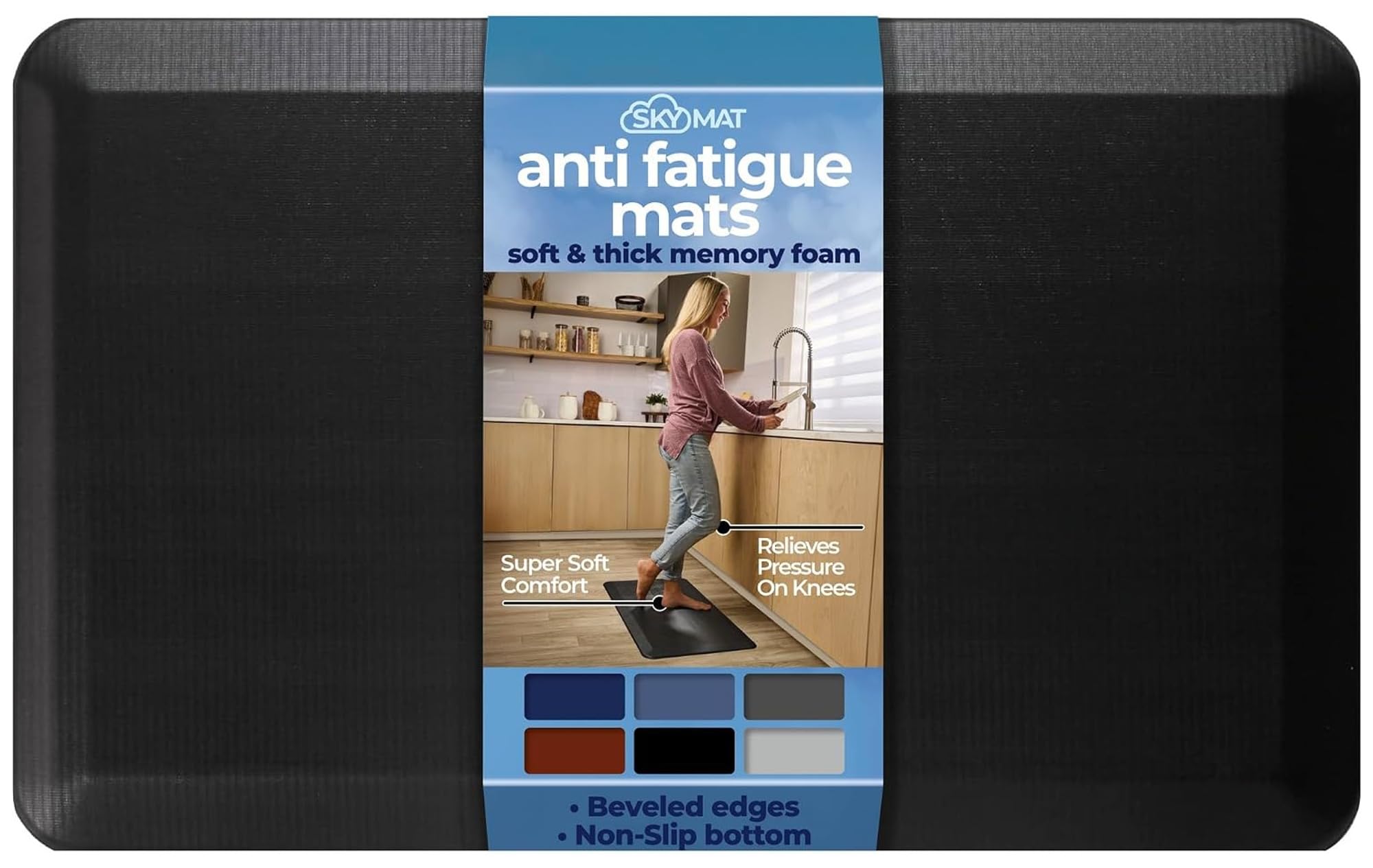 Sky Solutions Anti Fatigue Kitchen Mats for Floor (20inx39in,Black)