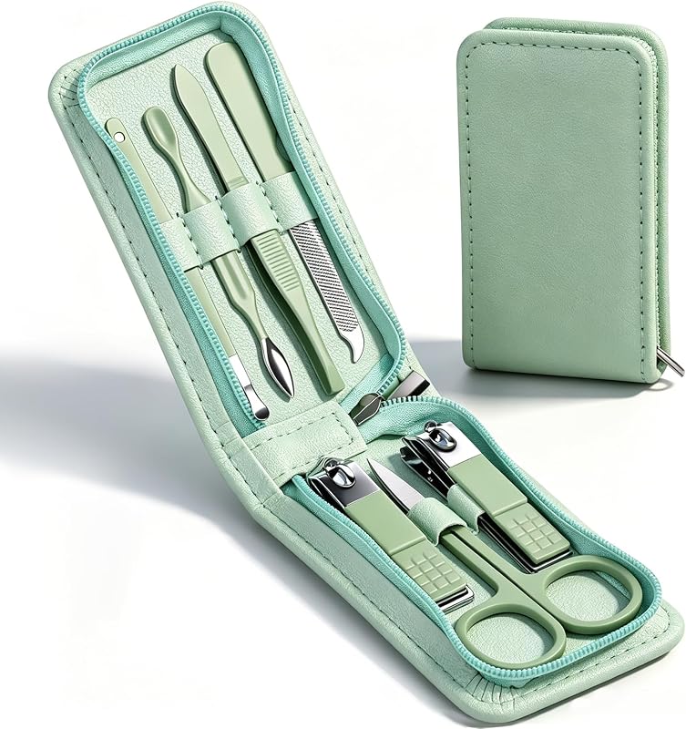 7 Pcs Manicure Set Stainless Steel Nail Clippers Kit, Nail Care Beauty Tools Set Christmas Stocking Stuffers, Christmas Gifts for Men and Women Travel Grooming Kit With Zipper Leather Case