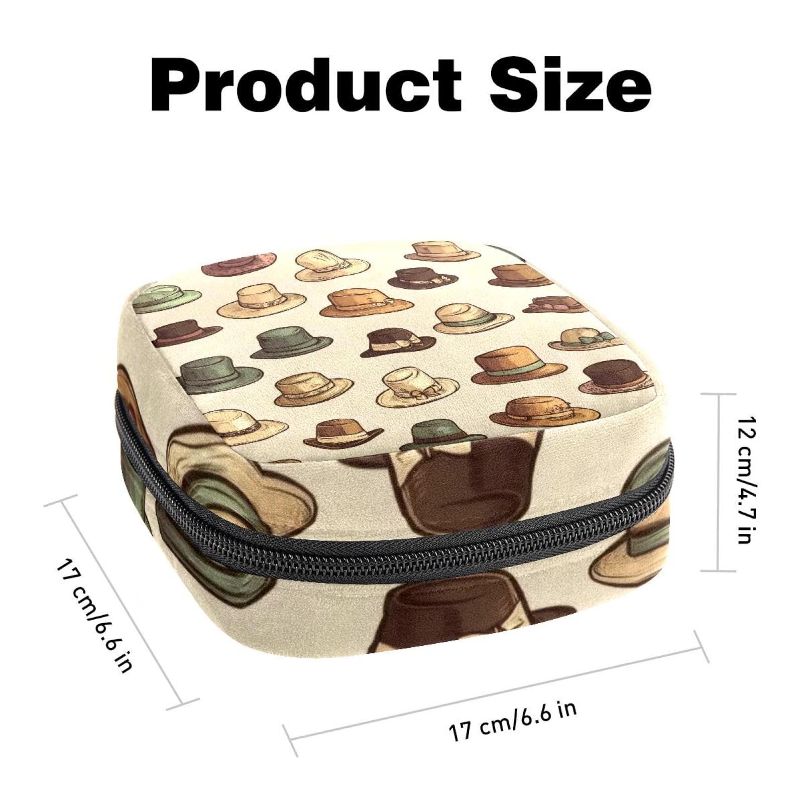 Portable Menstrual Pad Bags, Large Capacity Sanitary Napkin Storage Bag, First Period Kit for Girls Women, Zipper Nursing Pad Holder Western Cowboy Caps Vintage Background