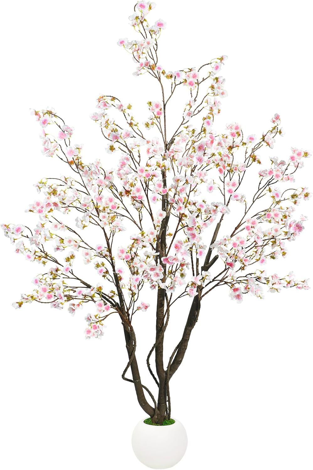 6FT Cherry Bloosom Tree for Indoor Outdoor, Artificial Pink Flower Tree with Basket and Moss Topper, Faux Floor Plants for Home Office Living Room Bedroom Doorway Hallway, Spring Decor