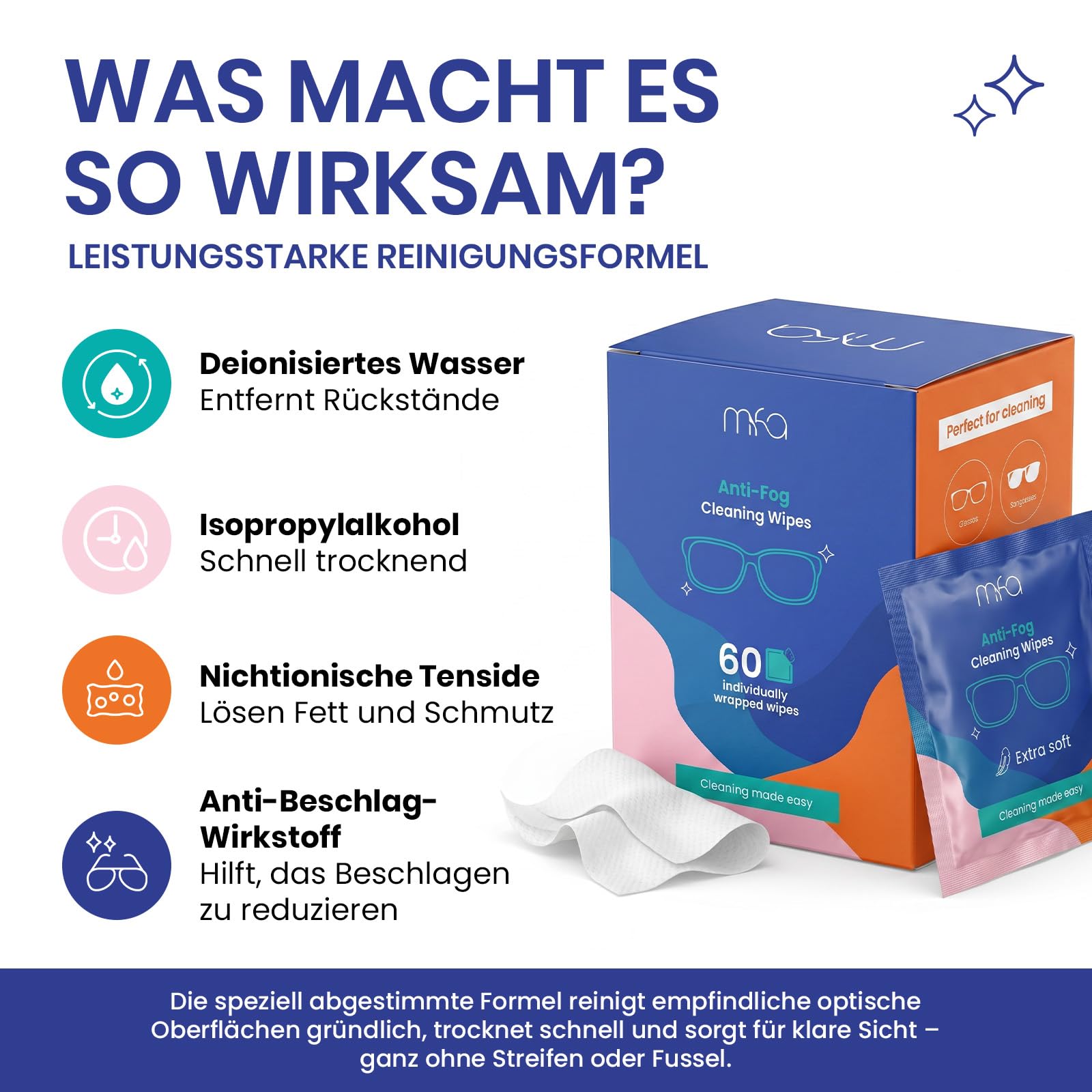 mfa Antibeschlagtuch Brillen-Reinigungstücher | 60 Stück