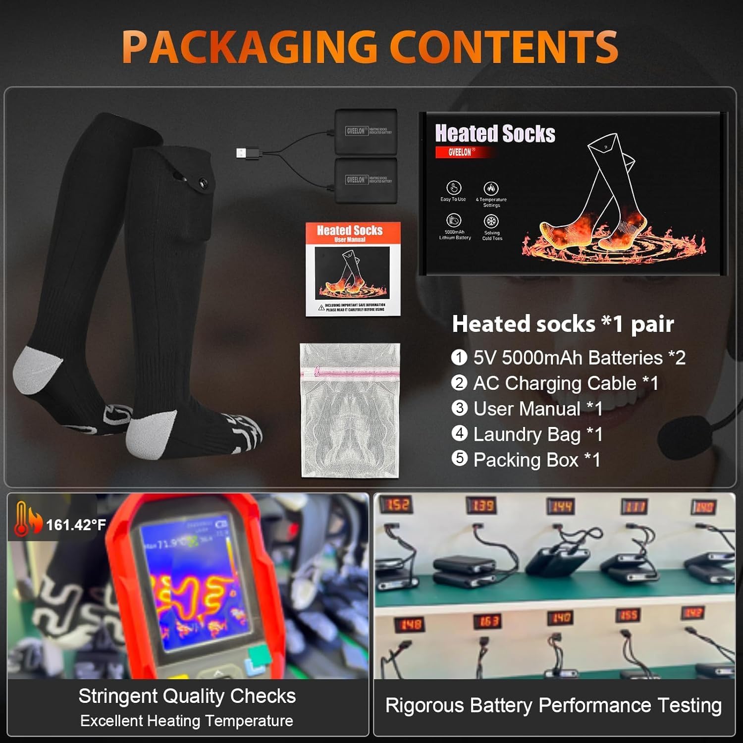 Heated Socks for Men Women, 2025-5v Solution for Cold Toes 5000 mAh Rechargeable Heated Socks, Suitable for Skiing, Sports, Outdoor, Hunting, Camping and Motorcycles （8-15USA） - Image 5