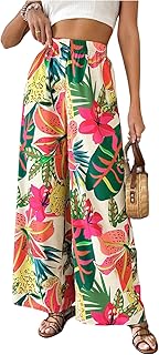 Women's Tropical Floral Print Elastic Waist Wide Leg Pants Palazzo Pants