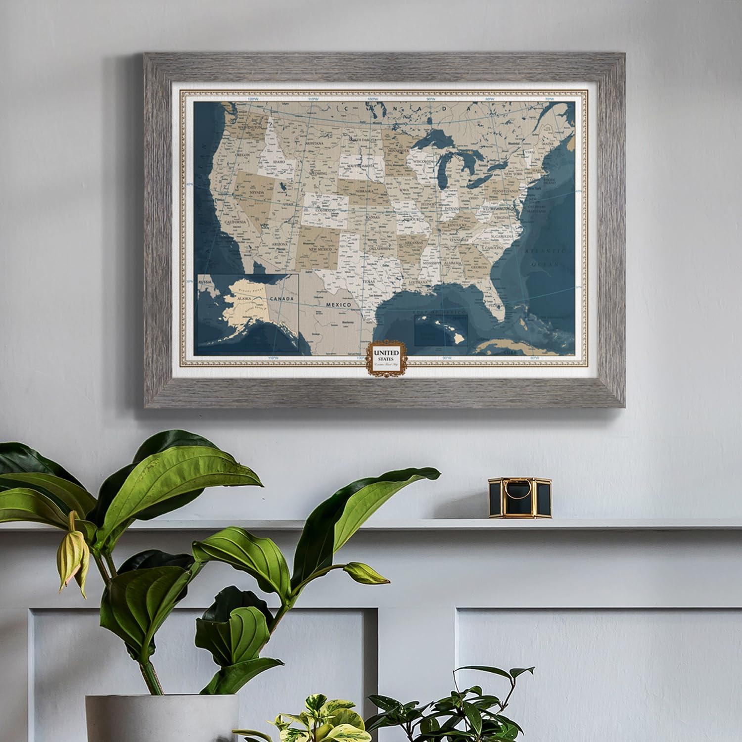 Renditions Gallery Colorful World Map Canvas Wall Art with Vintage Silver Frame Wall Hanging Travel Map with Push Pins for Home, Office, Classroom image 5