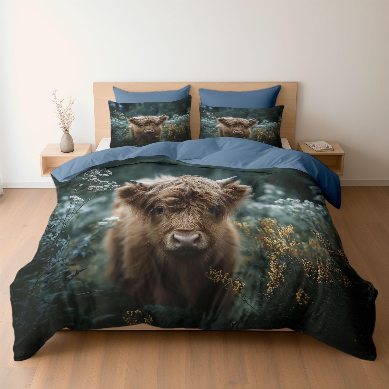 Parure de lit bébé vache des Highlands pour une ambiance de chambre cosy nature