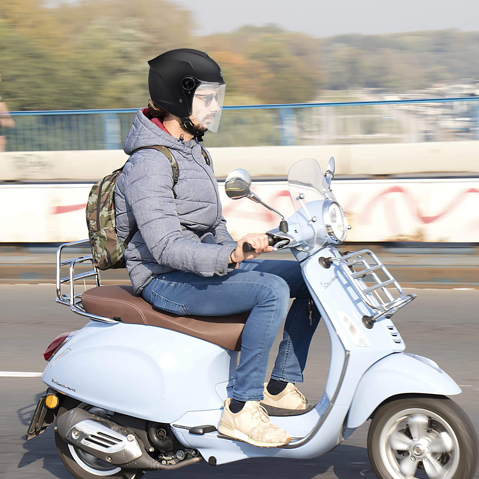 Cascos De Motocicleta para Hombres y Mujeres, Cascos De Ciclomotor con Viseras.El Cabezal Anticolisión Protege La Seguridad Vial De Los Usuarios