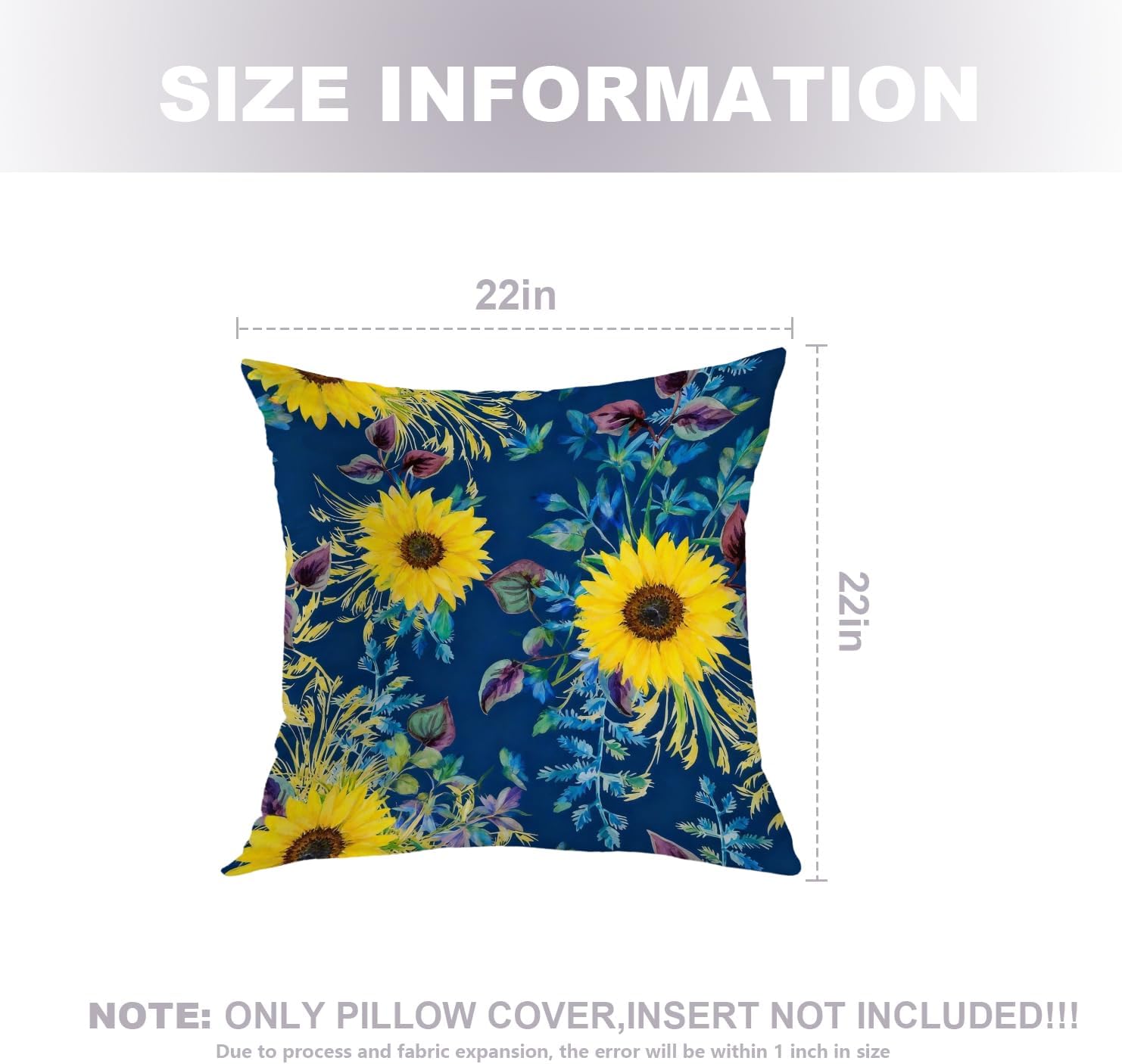 Floral Pillow Covers, Purple Blue Daisy Flower Floral Daisies Flower Square 22 x 22 Inches Decorative Throw Pillow Covers Cotton Cushion for Sofa Bedroom Car, Yellow, Set of 2
