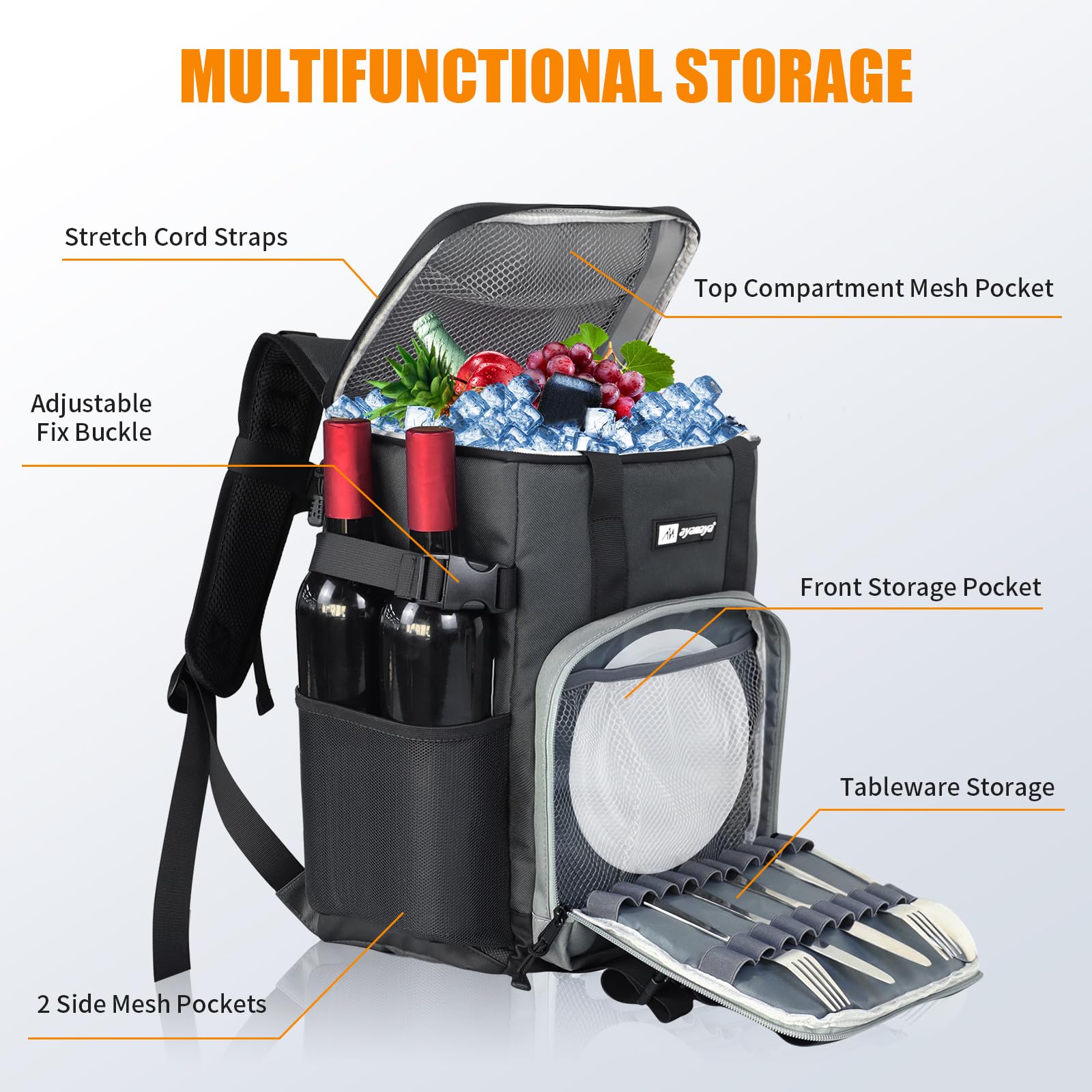 AYAMAYA Zaino refrigerante da 30 l/20 l, Grande Pieghevole, 40/24 lattine, Zaino Termico, Zaino Isolato, con Scomparto frigo, Zaino per la Spesa, per Spiaggia, Picnic, Campeggio, Barbecue