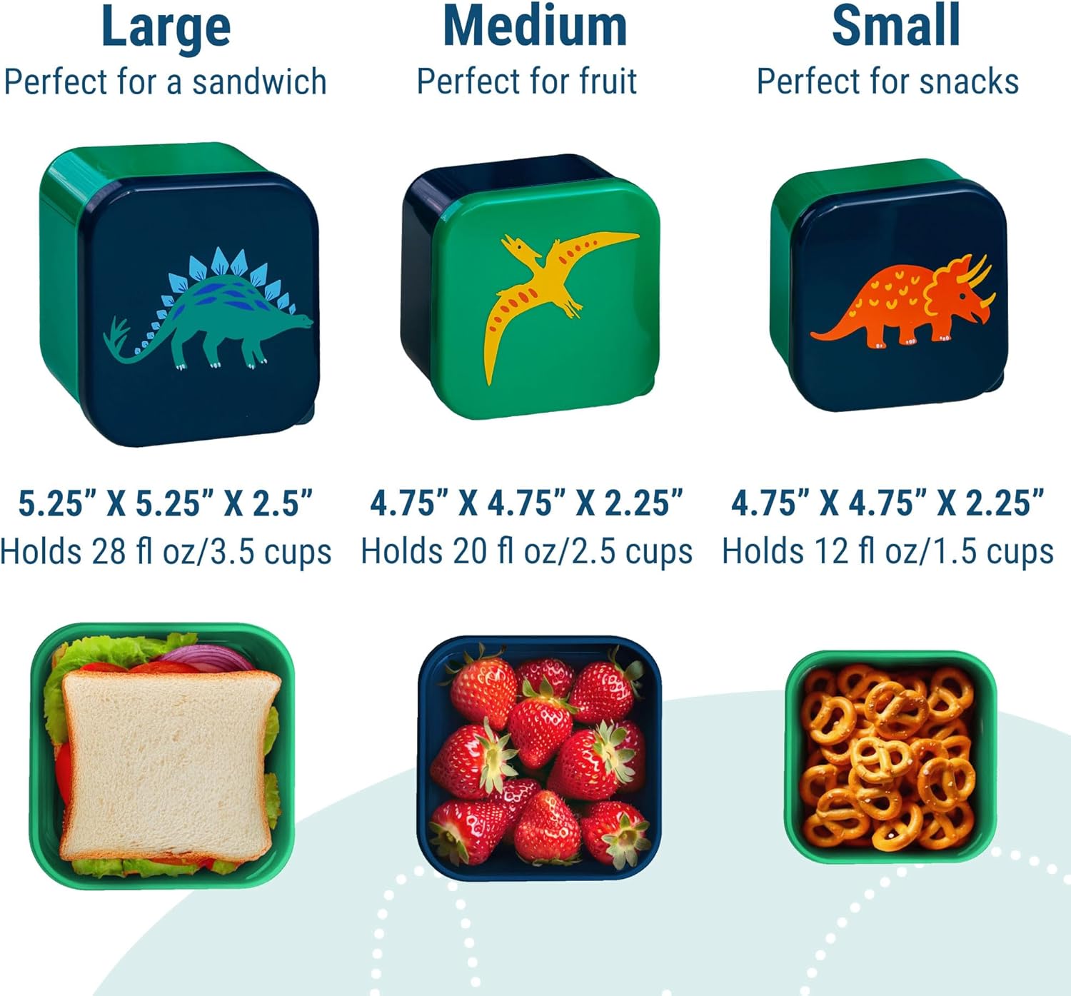 Wildkin Kids Lunch Box & Nested Snack Containers Bundle – Organized, Reusable, Keeps Food Fresh for School & Travel - Jurassic Dinosaurs
