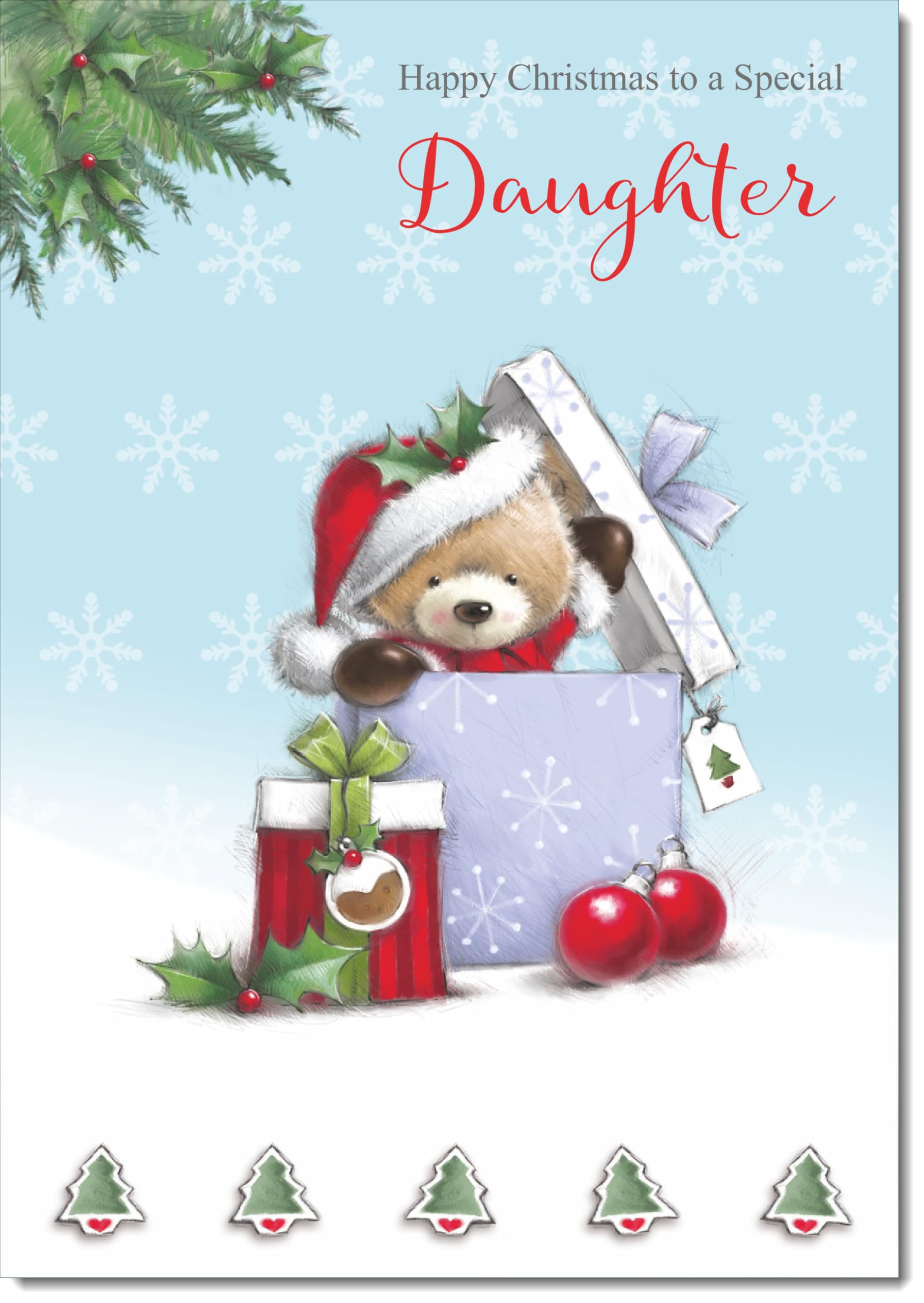 doodlecards Daughter Christmas Card Cute Bear Parcel Large A4 Size Christmas Card for Daughter with Plain Envelope — image 1