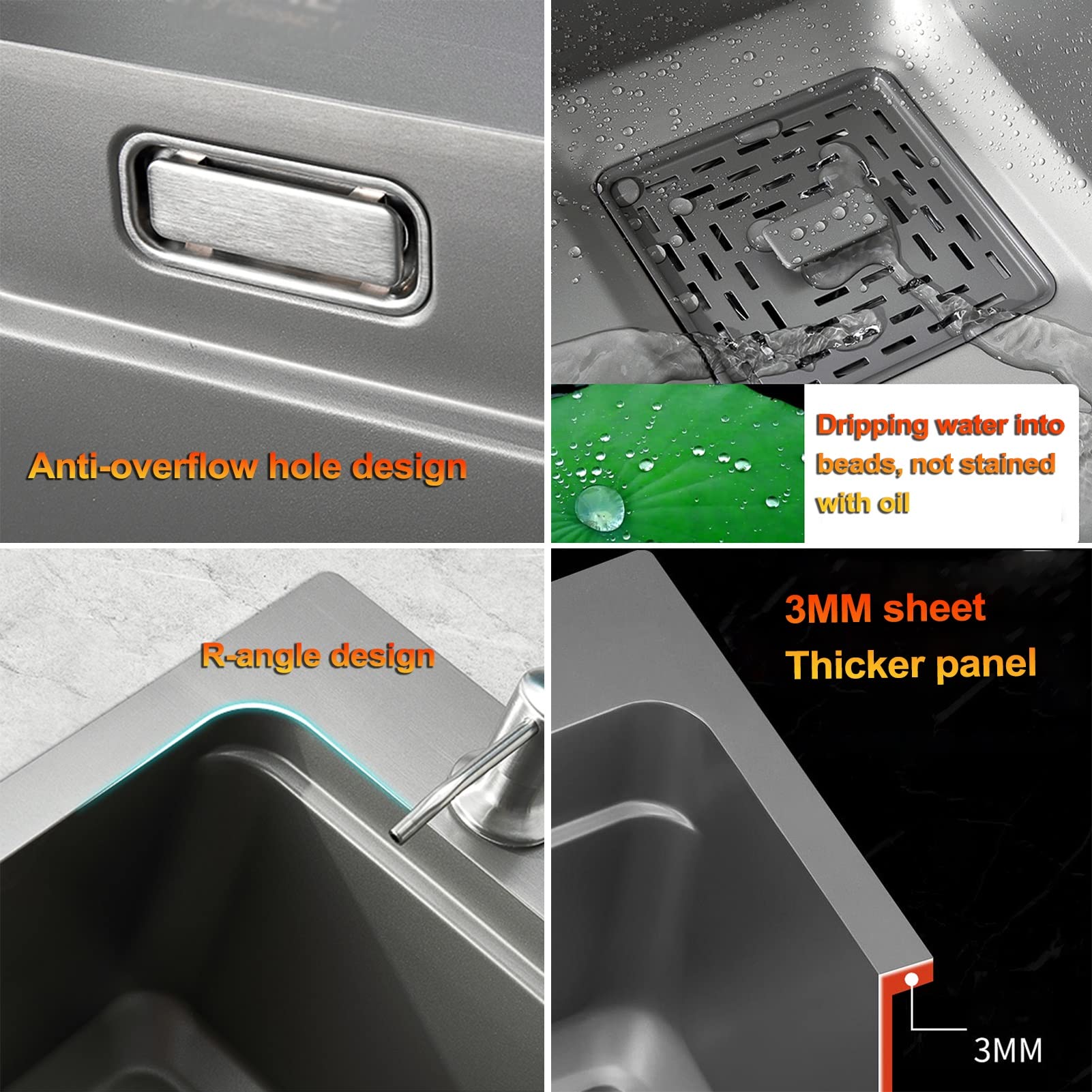 Lavello da Cucina, Lavello da Bar in Acciaio Inossidabile 304, Lavello Domestico Lavello per Verdure Lavello Singolo, Lavello da Cucina per postazione di Lavoro, con Rubinetto (C 75x45cm)