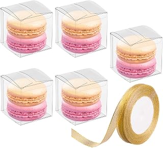 JOERSH 2x2x2 Inches Clear Boxes for Favors with Gift Ribbons, 120 PCS Mini Transparent Cube Wedding Baby Shower Birthday Party Favor Boxes, Small Gifts Display Individual Macaron Box