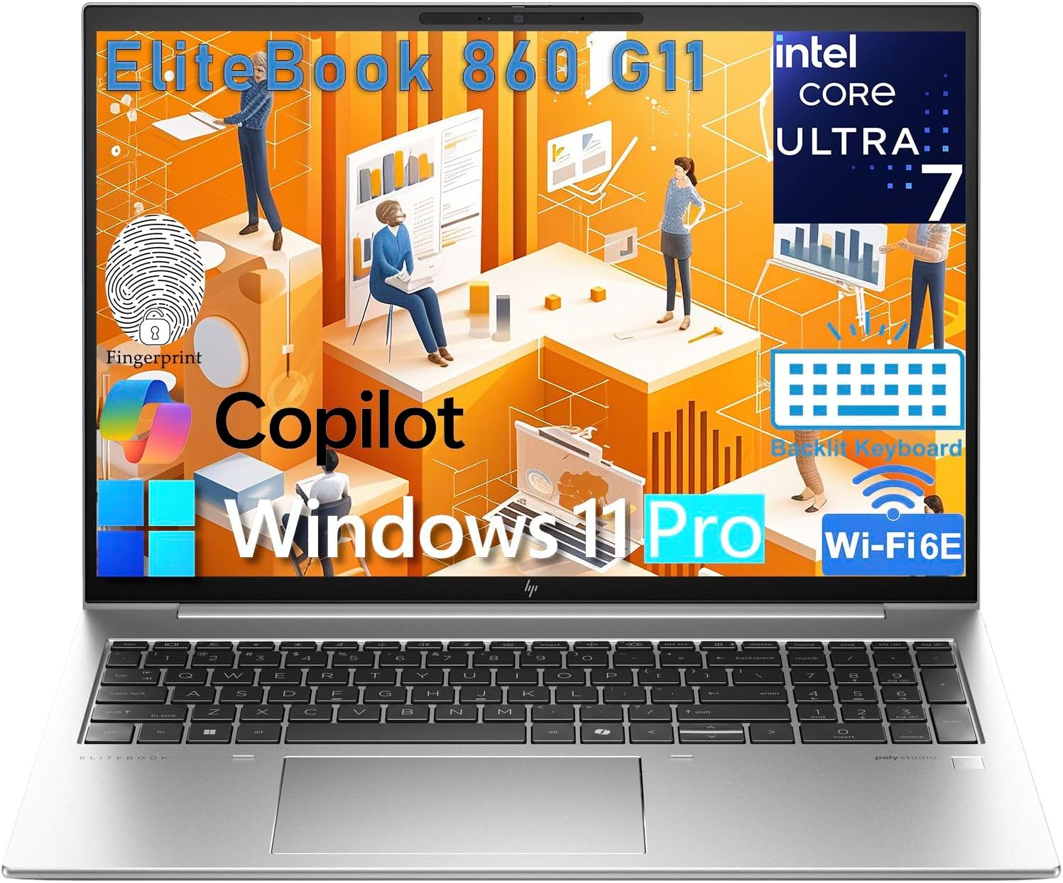 HP EliteBook Laptop Computer, 860 G11 16″ FHD+ Business Laptops, Intel 12-Core Ultra 7 155U, 32GB DDR5 RAM, 1TB PCIe SSD, WiFi 6E, Backlit Keyboard, Fingerprint Reader, 5MP IR Webcam, Windows 11 Pro