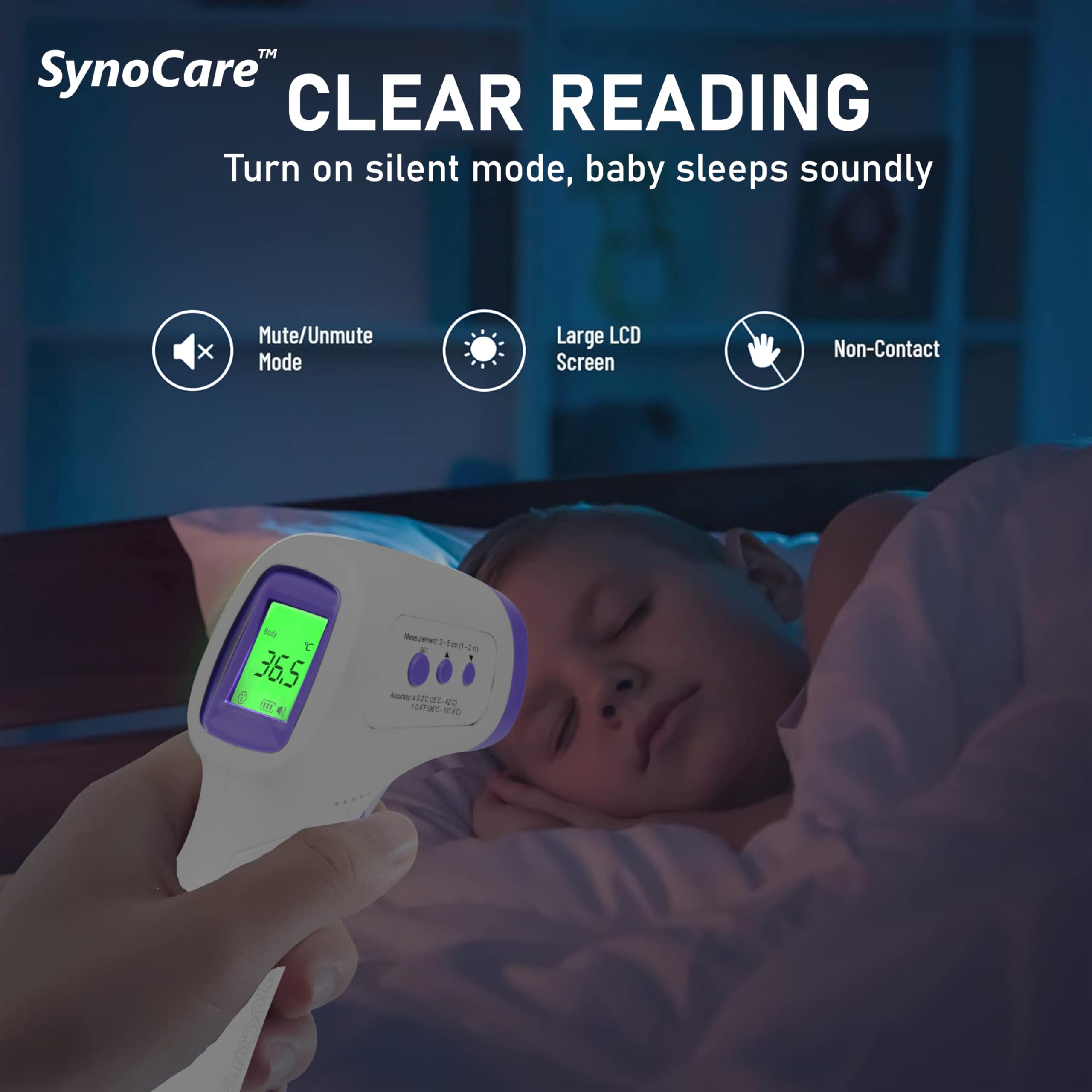 SYNOCARE Digital Infrared Thermometer for Fever β Non-Contact, Quick Read Infrared Thermometer Temperature Gun for Adults & Children, Accurate Digital Thermometer & Easy to Use (Battery Included) 3