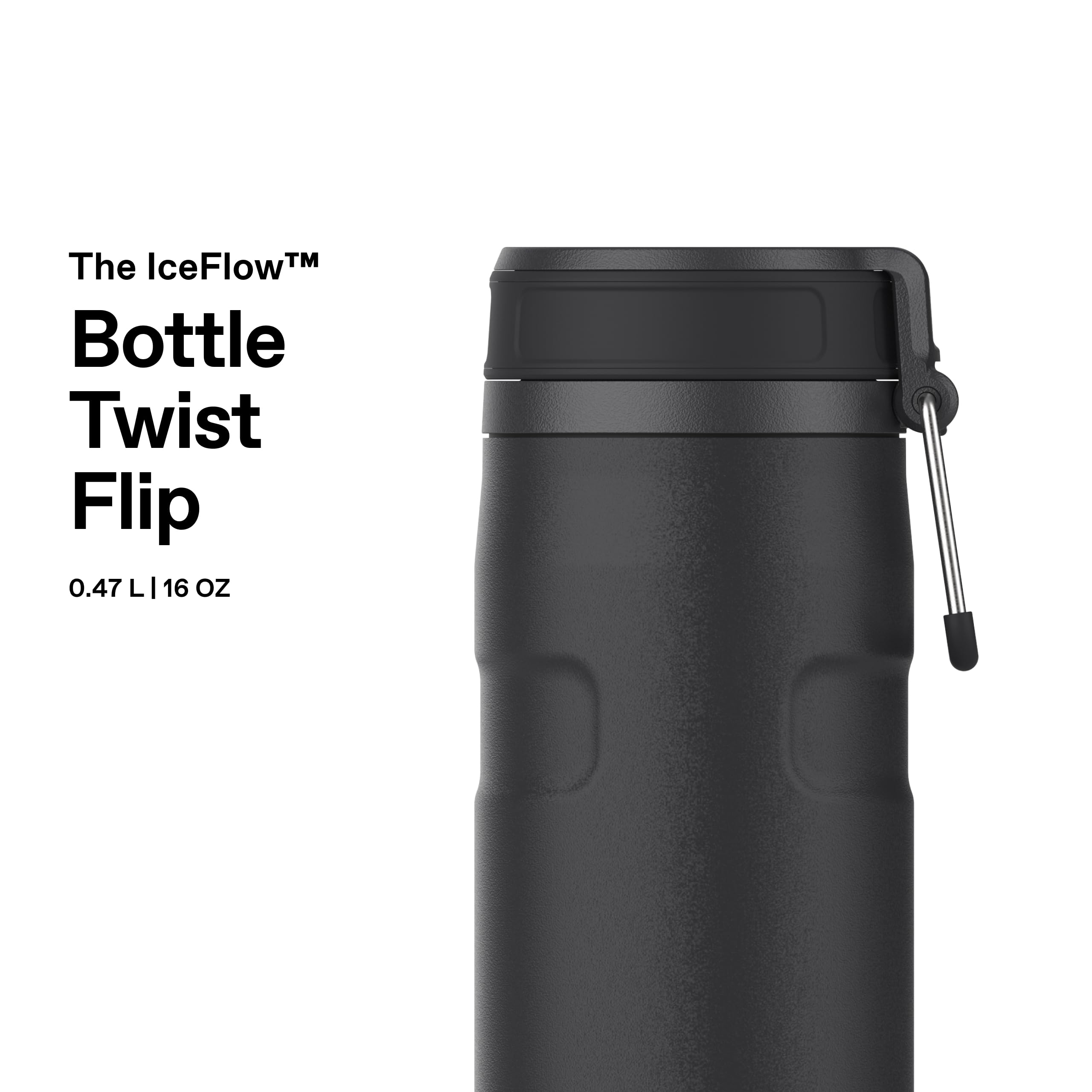 Stanley IceFlowBottle Twist Flip 0.47L - 12 Heures Froid - 3 Jours Glacé - Lavable Au Lave-Vaisselle - Acier Inoxydable Recyclé - Sans BPA - Isolation Sous Vide - Black 2.0