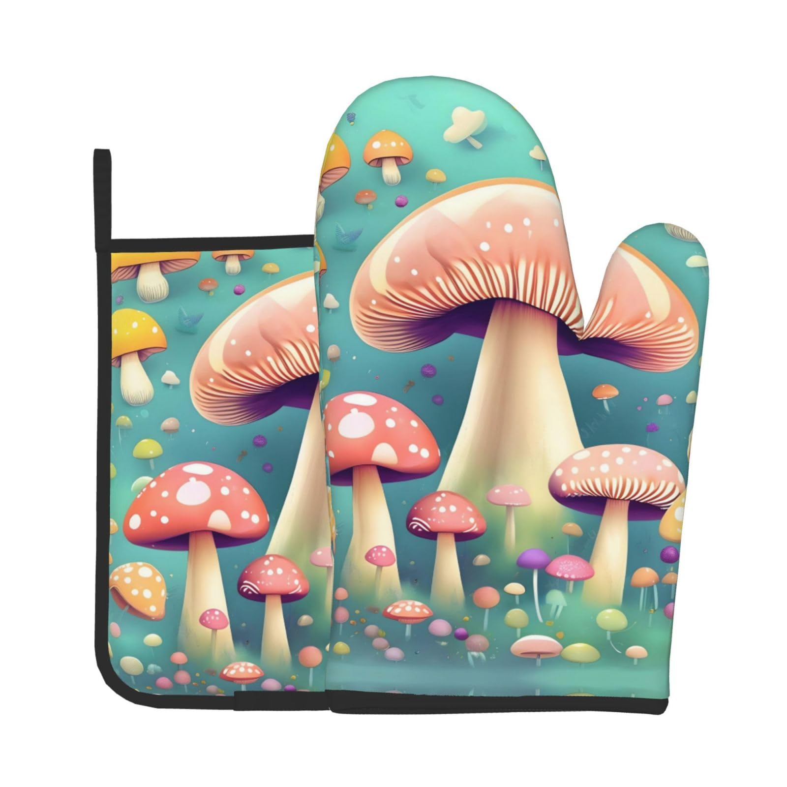 Oven Mitts and Potholders Set of 2 for Kitchen Baking Cooking GrayPretty Little Mushrooms Thick and Durable