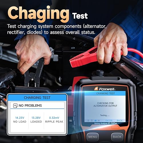 Miniatura 4 de FOXWELL BT705 Plus - Probador de batería de coche de 24 V y 12 V, probador de alternador automotriz 100-2000CCA analizador de batería digital,