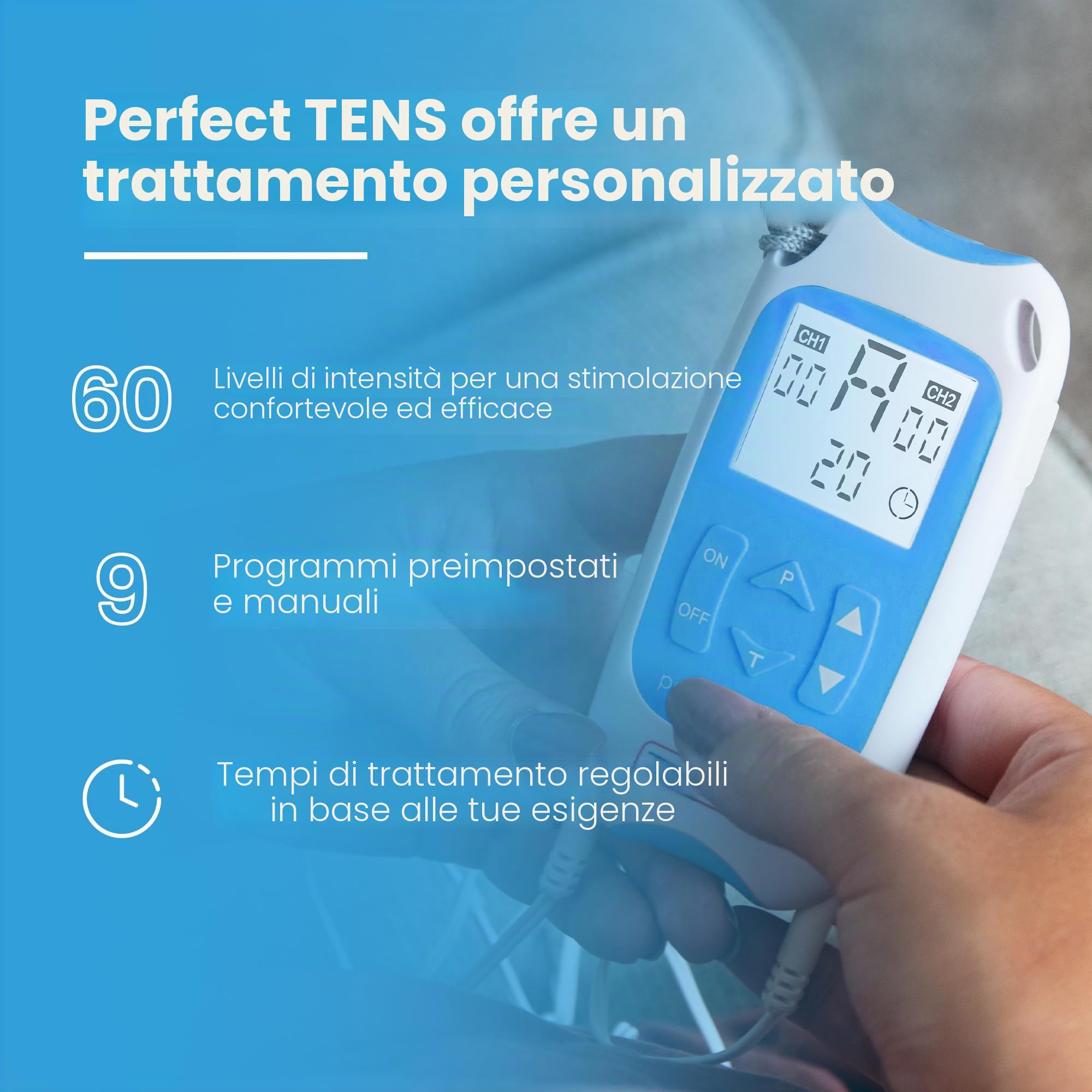 TensCare Perfect TENS - Dispositivo TENS con 16 elettrodi per sollievo dal dolore, programmi clinicamente testati per mal di schiena, artrite, dolore cronico, 2 canali